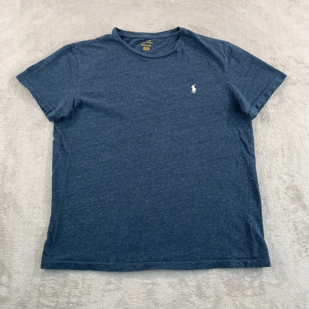 Polo Ralph Lauren T Shirt Men Medium Heather Navy‎ Crew Neck White Pony SS